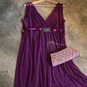Chic Purple Gown with Embellished Clutch